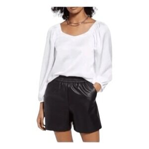 Halogen Puff Sleeve‎ Blouse White Sweetheart Neck Elastic Shoulders